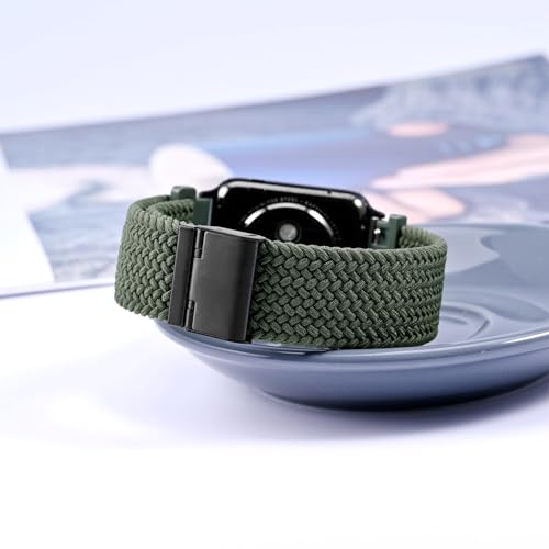 WOCCI 20mm Braided Nylon Watch Band for Men and Women, Quick Release, Black Stainless Steel Buckle (Khaki Green)