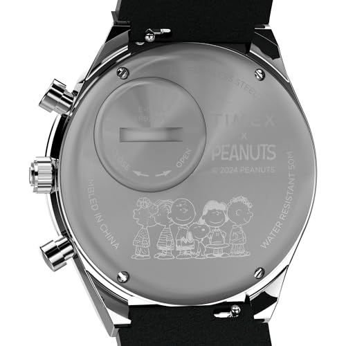 Timex Men's Peanuts Q 40mm Watch - Black Strap White Dial Stainless Steel Case