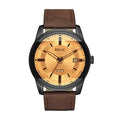 Relic by Fossil Men's Everet Three-Hand Day Date Black Alloy Metal and Brown Leather Band Watch, Watch for Men