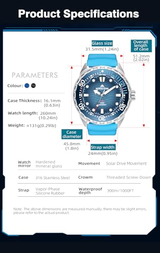 NORTH EDGE Triton Solar Dive Watch, 300M, Blue Silicone Strap