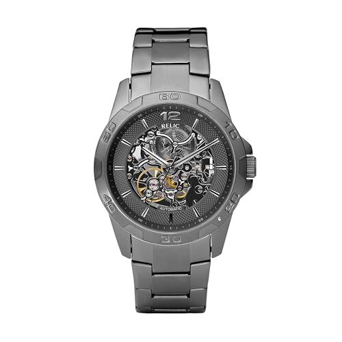 Relic by Fossil Men's Damon Gunmetal Gray Stainless Steel Bracelet Automatic Watch for Men, Luminous Hands