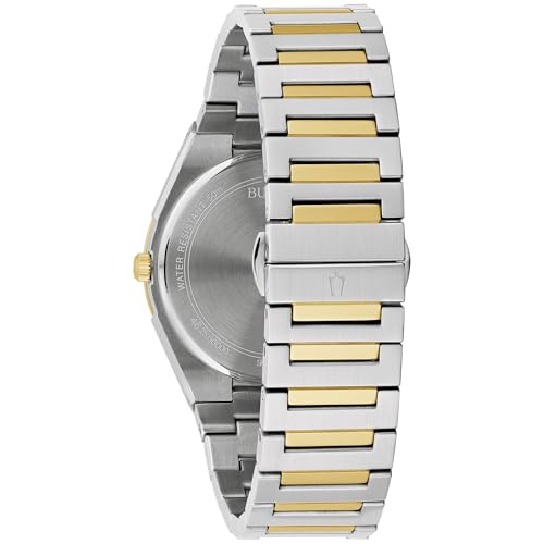 Bulova Mens Classic Quartz Two Tone Stainless Steel Watch, Green Pattern Dial, Style:98B444