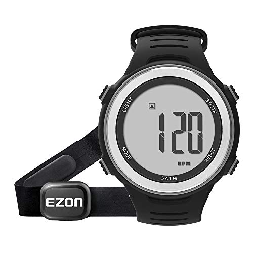 EZON GPS Men Women Sports Outdoor Digital Watch with Exercise Records Distance Speed Pace Black Blue Red Multifunctional (Silver)