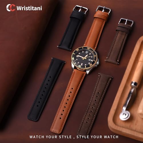 Wristitani 3 Pack Leather Watch Strap, 18mm 19mm 20mm 21mm 22mm 24mm Top Genuine Leather Watch bands for Men, Quick Release Vintage Wristband