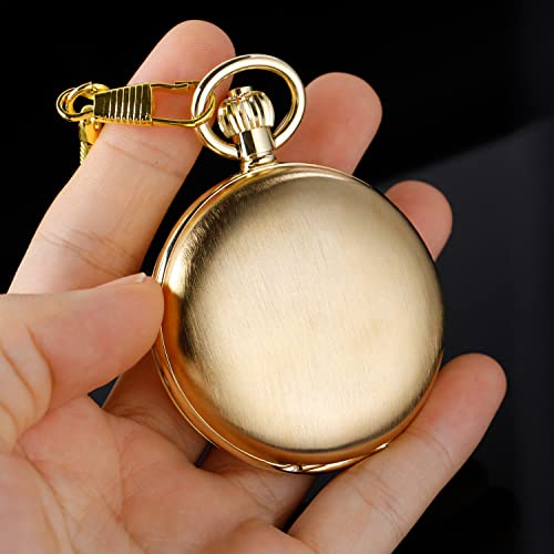 Whodoit Smooth Double Open Cover Mechanical Pocket Watch, Unisex, Roman Dial, Stainless Steel, Chain, Box