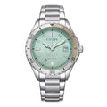 Citizen Women's Eco-Drive Crystal Weekender Sport Casual, Silver-Tone Stainless Steel Bracelet Watch, Light Blue Dial (Model: FE6170-88L)