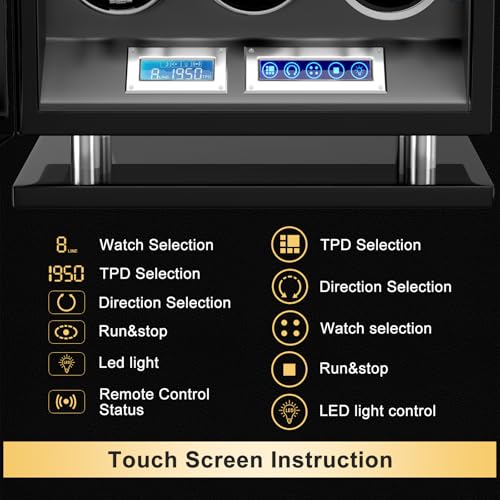 DUKWIN Watch Winder for 12 Automatic Watches, Fingerprint Lock Watch Winders with LCD Touchscreen, Blue LED Light, Remote Control,Adjustable Pillow and Quiet Motor for Universal Watches, 5TPD