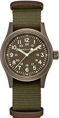 Hamilton Khaki Field Mechanical Men's Watch, 38mm Stainless Steel Case, Swiss Made, Green Dial Analog Wrist Watch for Men, 50m Waterproof, Sapphire Crystal, Textile Strap