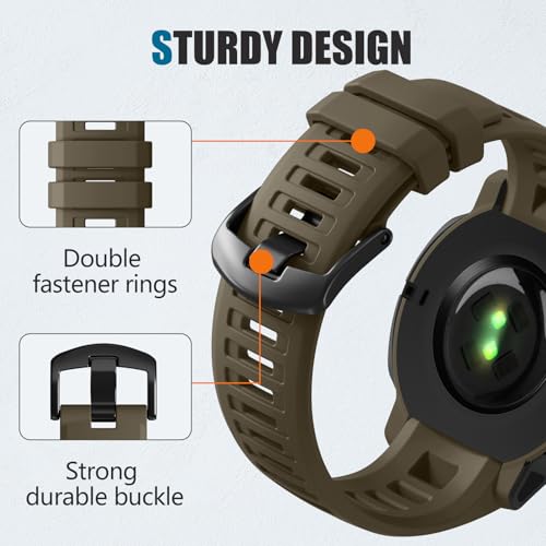 GEAK Compatible with Garmin Instinct Watch Bands, 22mm Soft Silicone Strap Sport Wristband Replacement Compatible with Garmin Instinct 2 Watch Band/Instinct Esports/Solar/Tide/Tactical-CoyoteTan