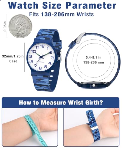 SOCICO Kids Analog Watch for Boys Girls Camouflage Sport Watches, 30M Waterproof, Rubber Band, Easy to Read for Child Teens Ages 5-15 Perfect for Gifts