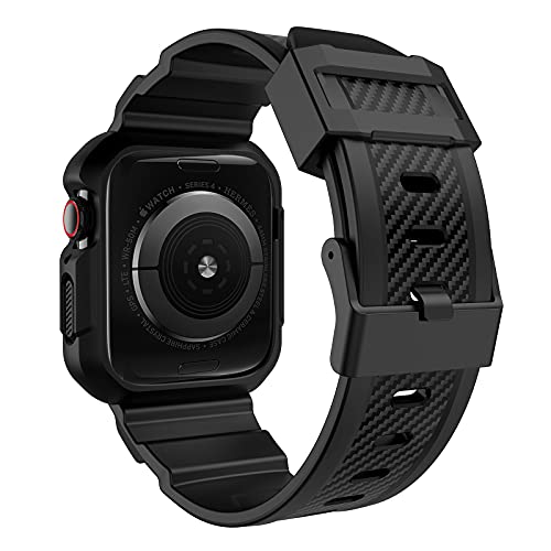 OROBAY Rugged Band Compatible with Apple Watch Band 45mm/44mm/42mm with Case, Shockproof Strap for iWatch SE3 SE2 SE Series 9/8/7/6/5/4/3/2/1 with Bumper Case Cover Men Women, Matte Black
