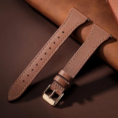 GEAK Slim Leather Band Compatible with Galaxy Watch 7 Band/6 5 4 FE 40mm 44mm/5 pro 45mm/Classic/Galaxy Active 2, 20mm Genuine Leather Strap with Quick Release Buckle for Samsung Watch Bands Women