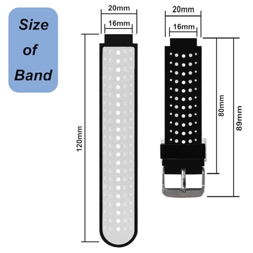 Watch Band for Garmin Approach S20/S5/S6, Forerunner 220/230/235/620/630/735XT, Soft Silicone Band Replacement Strap for Garmin Watch (Black/White)