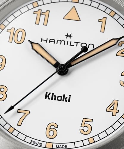 Hamilton Khaki Field Khaki Quartz Men's Watch, 38mm Stainless Steel Case, Swiss Made, White Dial Analog Wrist Watch for Men, 50m Waterproof, Sapphire Crystal, Stainless Steel Strap