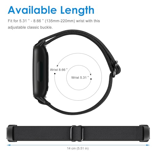 FINTIE Elastic Bands Compatible with Fitbit Inspire 3, Adjustable Stretchy Nylon Loop Band Breathable Replacement Strap Accessory Wristband, Black