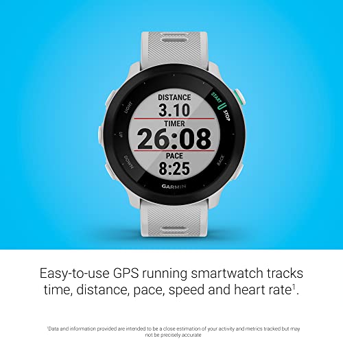 Garmin Forerunner 55, GPS Running Watch with Daily Suggested Workouts, Up to 2 weeks of Battery Life, White One Size (Renewed)