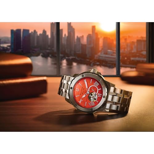 Bulova Men’s Automatic Marine Star Series A, Silver-Tone Stainless Steel Case with a 44mm Orange Heartbeat Dial (Style: 98A333)