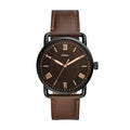 Fossil Men's Copeland Quartz Stainless Steel and Leather Three-Hand Watch for Men, 42MM, Color: Black, Dark Brown