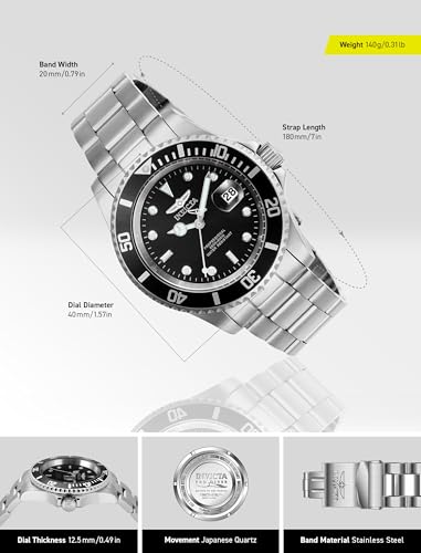 Invicta Men's Pro Diver Quartz Watch with Stainless Steel Strap, Silver, 20 (Model: 26970)