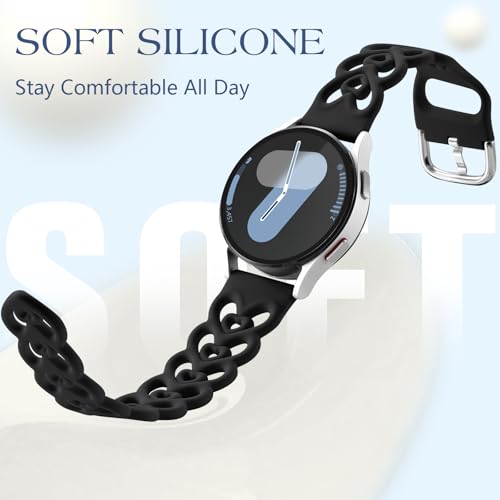 DaQin Double Hearts Bands for Samsung Galaxy Watch 7 6 5 4 Active 2 40mm 44mm/Watch 6/4 Classic 43mm 47mm 42mm 46mm/5 Pro, 20mm Breathable Silicone Cut-out Strap for Samsung Watch Bands Women, Black