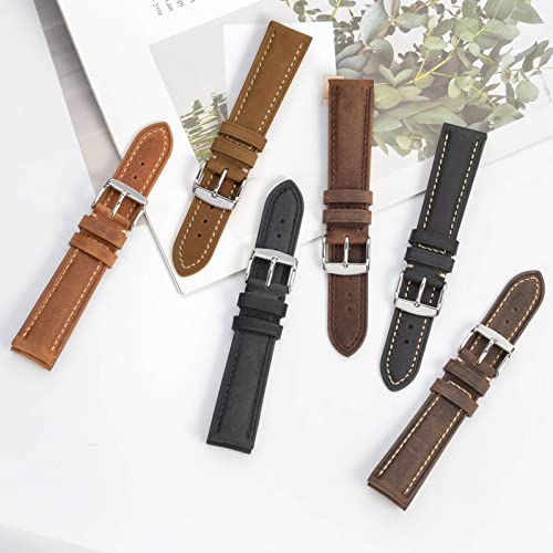BISONSTRAP Watch Strap 20mm, Vintage Leather Replacement Watch Band, Brown