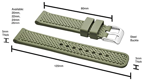 Alpine Sporty Silicone Watch Band | Waterproof Quick Release Rubber Watch Strap| Green Lightweight & Adjustable Silicone Watch Band Man |20mm Rubber Watch Strap Compatible with Regular & Smart Watches