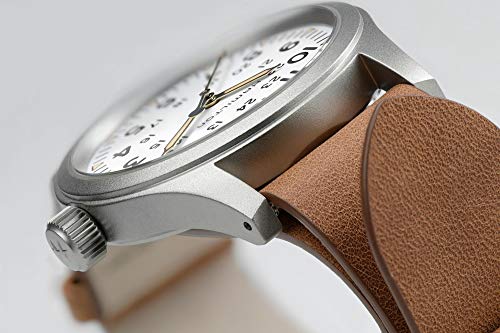 Hamilton Khaki Field Mechanical Men's Watch, 38mm Stainless Steel Case, Swiss Made, White Dial Analog Wrist Watch for Men, 50m Waterproof, Sapphire Crystal, Cow Leather Strap