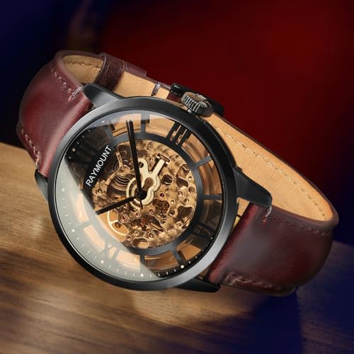 FORSINING Men's Automatic Watch with Mechanical Movement, Skeleton Dial and Leather Band