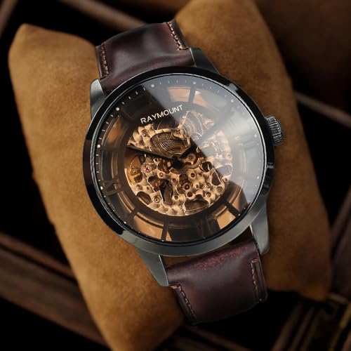 FORSINING Men's Automatic Watch with Mechanical Movement, Skeleton Dial and Leather Band