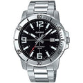 Casio MTP-VD01D-1BV Men's Enticer Stainless Steel Black Dial Casual Analog Sporty Watch, Silver, 48×42×10.7mm, Quartz Movement