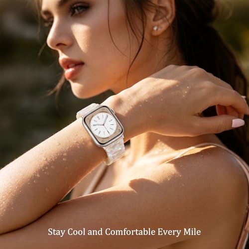 V-MORO Resin Bands Compatible with Apple Watch Series 8/7/9/10/11 Starlight Buckle Fashion Lightweight Watch Strap for iwatch Series SE/6/5/4/3/2/1(Aurora White,42mm/41mm/40mm/38mm)