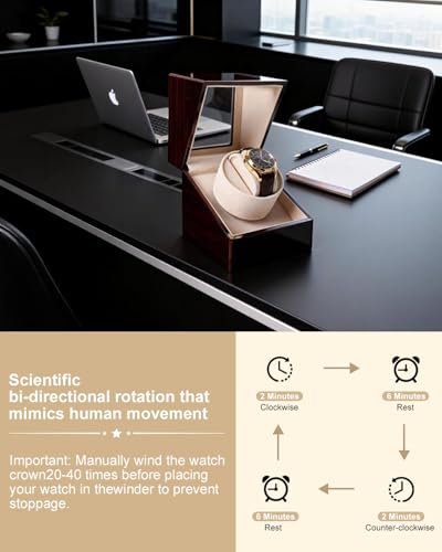 Arachvia Automatic Single Watch Winder Box for Rolex and Other Watches, Wooden Watch Case with Luxury Ebony Tone Piano Finish, Ultra Quiet Japanese Motor, Premium Watch Box for Men and Women