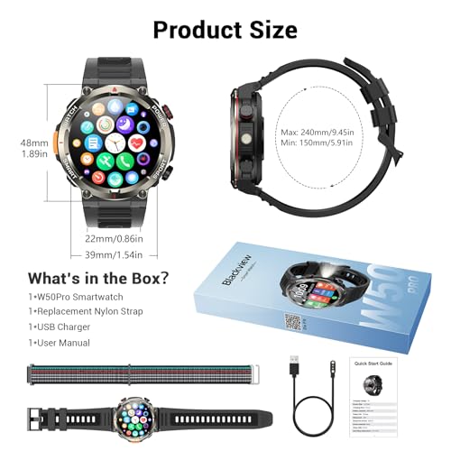 Military Smart Watch for Men(Answer/Make Calls),Outdoor Smartwatch with 100 Days Battery/Flashlight/Compass/Heart Rate/SpO2/Sleep Monitor/2 Straps, Rugged Fitness Watch for iPhone/Android Phones