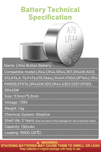 POWEROWL LR44 Batteries 24 Count, High Capacity AG13 357 303 SR44 L1154F A76 Premium Alkaline Battery 1.5V Button Coin Cell Batteries