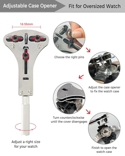 Watch Link Removal Kit, 156 pcs UPGRADED Watch Repair Kit, Watch Back Remover Tool Professional Watch Repair Opener Tools, Watch Battery Replacement Tool Kit, Watch Band Link Pin Tool Set with Carrying Case and Instruction Manual