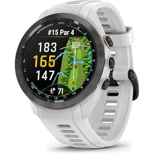 Garmin 010-02746-00 Approach S70 42 mm Premium GPS Golf Watch, White Band Bundle with Deco Essentials Charging Dock, 3X Silicone Dust Cover and USB Type C Charging and Sync Cable