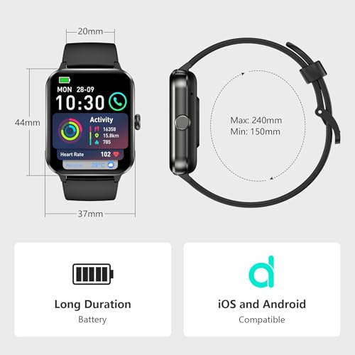 Blackview 2026 Smart Watch (Answer/Make Calls), Fitness Watch for Men and Women with Heart Rate/SpO2/Sleep Monitor/2 Straps, 100+ Sports Modes, IP68 Waterproof Activity Tracker for Android/iPhone