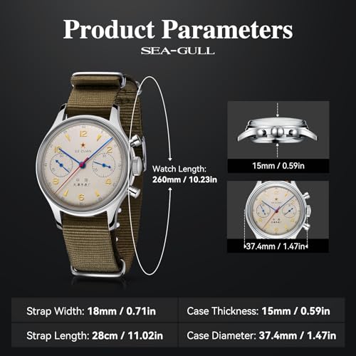 SEA-GULL Men's Mechanical Wristwatch, Seagull 1963 Aviation Chronograph Pilot Mechanical Watch, Manual Winding, GD 1963 International Edition, ST1901 (Yellow)