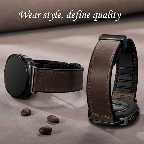 Charlam Magnetic Leather Bands Compatible with Galaxy Watch 8 Band 40mm 44mm,Galaxy Watch 8 Classic Band 46mm,Genuine Leather No Gap Replacement Straps for Samsung Watch 8 Bands Men Women,Black Coffee