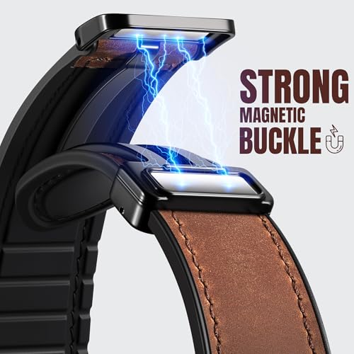 Charlam Magnetic Leather Bands Compatible with Samsung Galaxy Watch 7 Band 6 5 4 FE Active 2 40mm 44mm/Watch 6/4 Classic/Watch 5 Pro/3, 20mm Genuine Leather Straps for Samsung Watch Bands Men Women