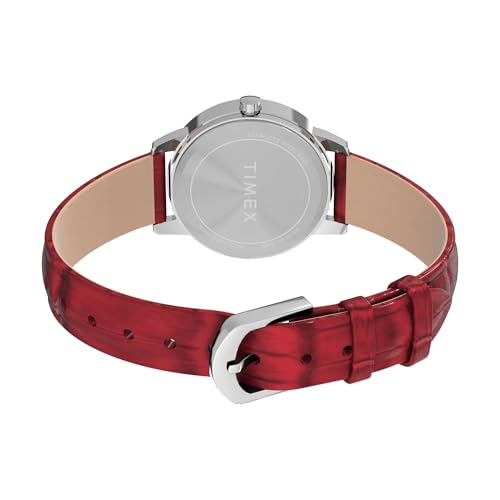 Timex Women's Easy Reader 30mm Watch – Silver-Tone Case White Dial with Red Croco Pattern Leather Strap