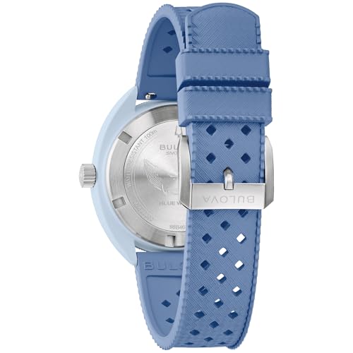 Bulova Men's Oceanographer Snorkel Ceramic Case and White Perforated Rubber Strap Watch, Day Date 100M WR