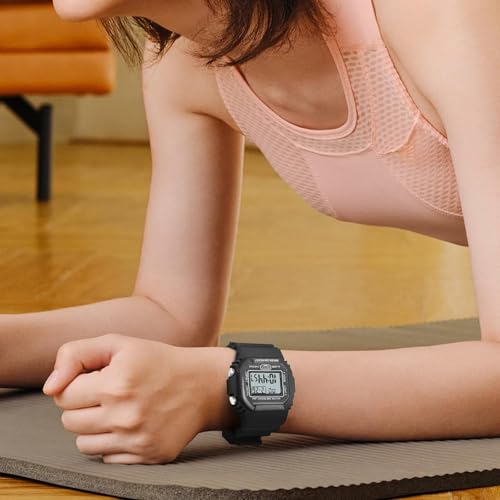 IBSO Women Digital Watch Sport Resistant Outdoor Waterproof Electronic Watch with Alarm, Stopwatch, Luminous Night Light Men Military (662 Black)