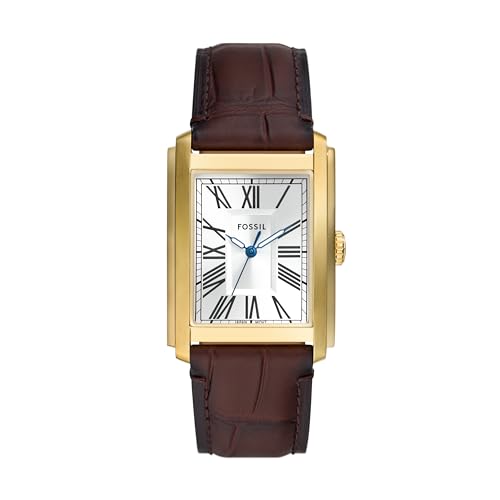 Fossil Men's Watch, Carraway Quartz Stainless Steel Three-Hand Leather Watch for Men, Gold/Brown