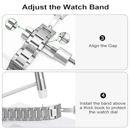 Xiphum Solid Watch Link Removal Kit, Tools to Adjust and Remove Bracelets，Watch Strap Size Adjuster, Watch Band Adjustment Tool Kit with 6 Extra Pins and 1 Hammer