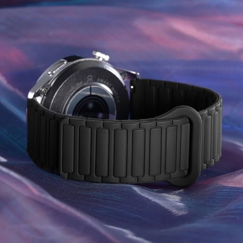 WOCCI 22mm Magnetic Silicone Watch Band, Tactile Ridged Texture, Quick Release (Black)