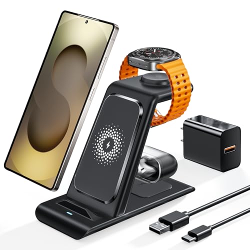 Wireless Charging Station for Samsung Galaxy Watch 9/8/7/6/5/4/3,S26 Ultra, Wireless Charger Samsung Phone Stand for Galaxy S25/S24/S23/S22/Note,Watch Ultra2,Buds4/4 Pro/3/2 Pro/Live Multiple Devices