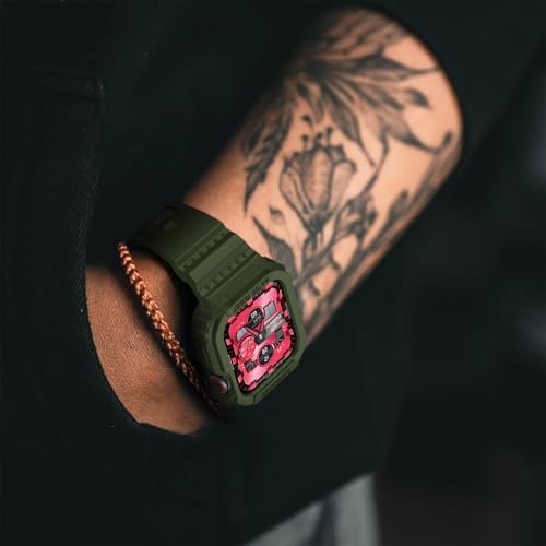 amBand Compatible for Apple Watch Band 41mm 40mm 38mm with Bumper Case, Rugged Men Women Bands for iWatch SE 3 SE2nd SE Series 9 8 7 6 5 4 3 2 1, Sport Military Protective Cases Drop-Proof, Green