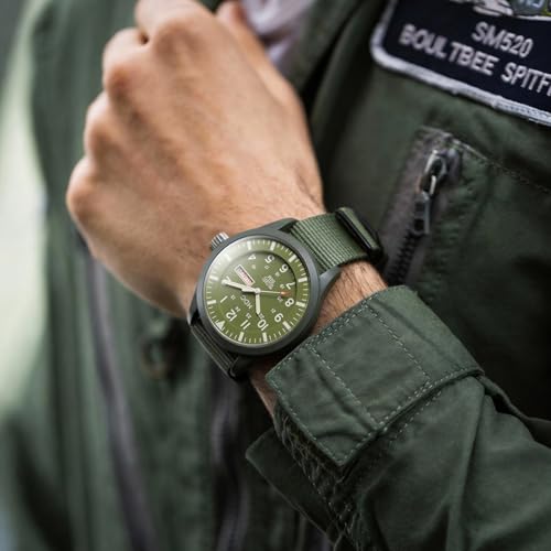 Infantry Mens Military Watch, Vietnam Style Field Watches for Men, Tactical 12/24H Military Time Analog Watch, Waterproof Day Date Quartz Wristwatch w/Green Nylon Band, Work Watch for Man