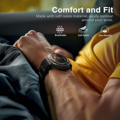 Nereides Rugged Nylon Band for Samsung Galaxy Watch Ultra (2025/2024) 47mm, One-Click No Gap Woven Fabric Strap, Adjustable Sport Wristband for Men Women (Black)